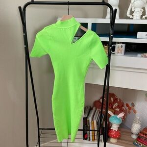 Neon Green Ribbed Dress